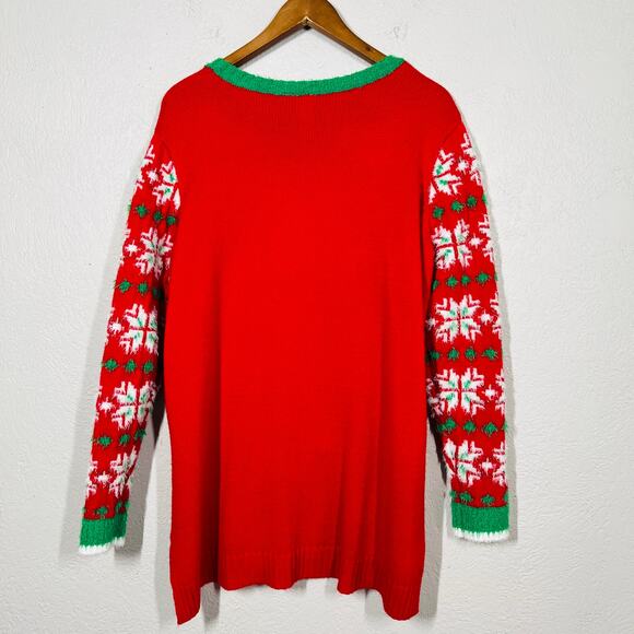 Holiday Time Christmas Sweater Rudolph Scoop Neck Red Party Ugly - 2X - Picture 2 of 5